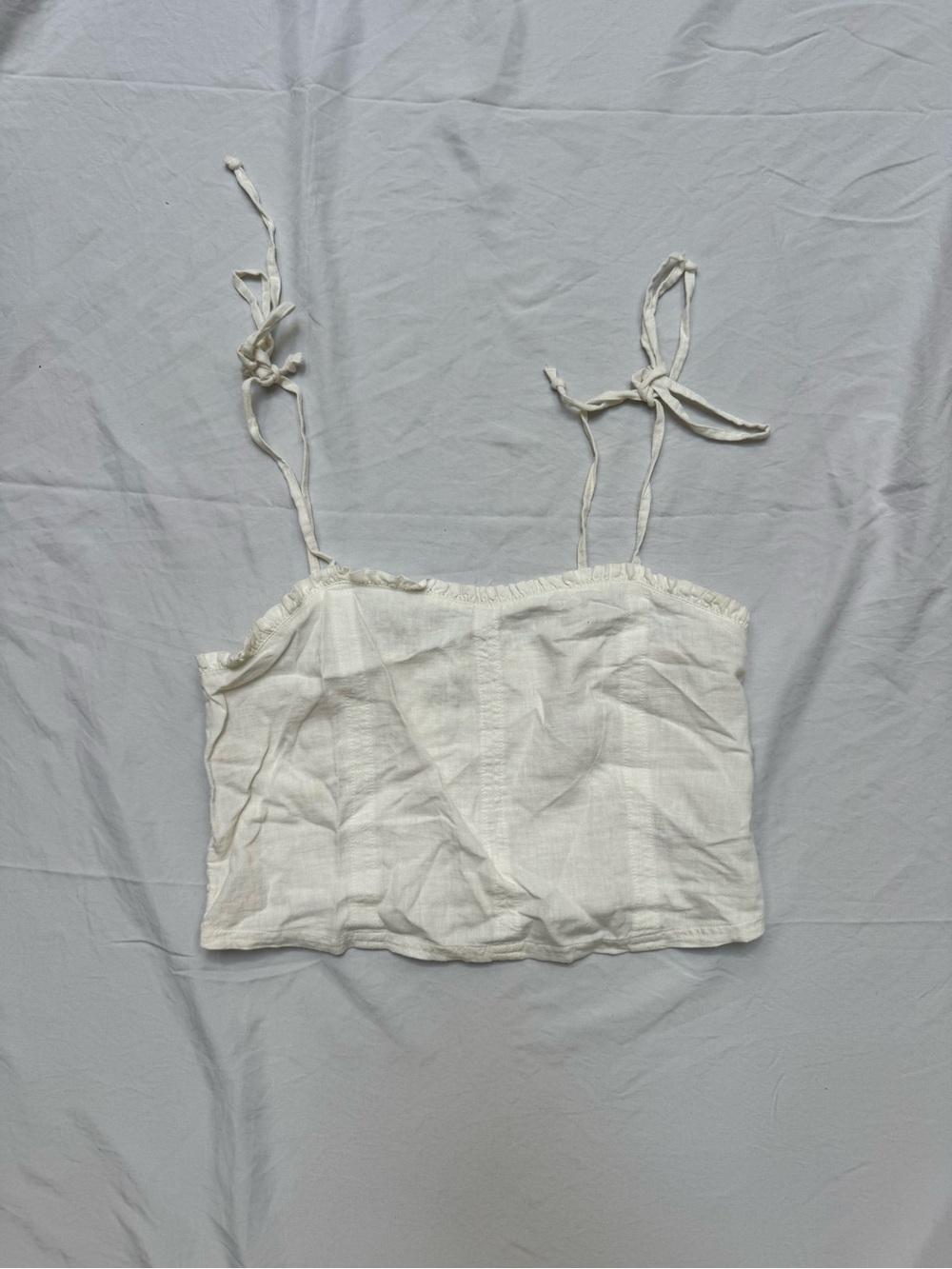 aerie White Tie-Shoulder Cropped Cami
